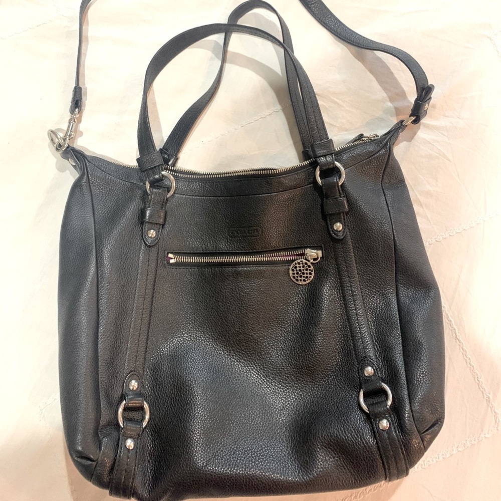 Black Leather Large Coach Crossbody Bag